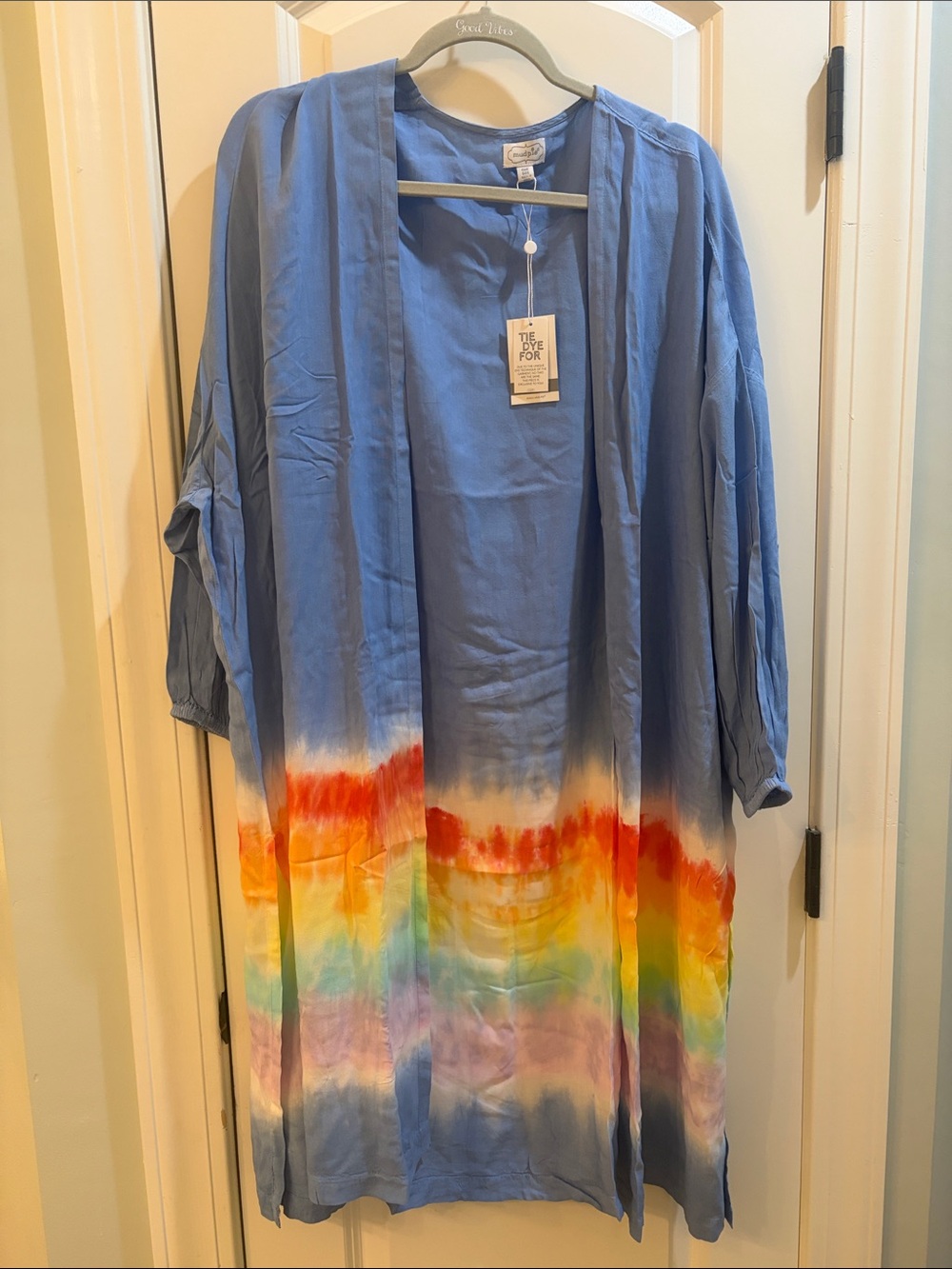 Mud Pie Blue Tie-Dye Rainbow Kimono